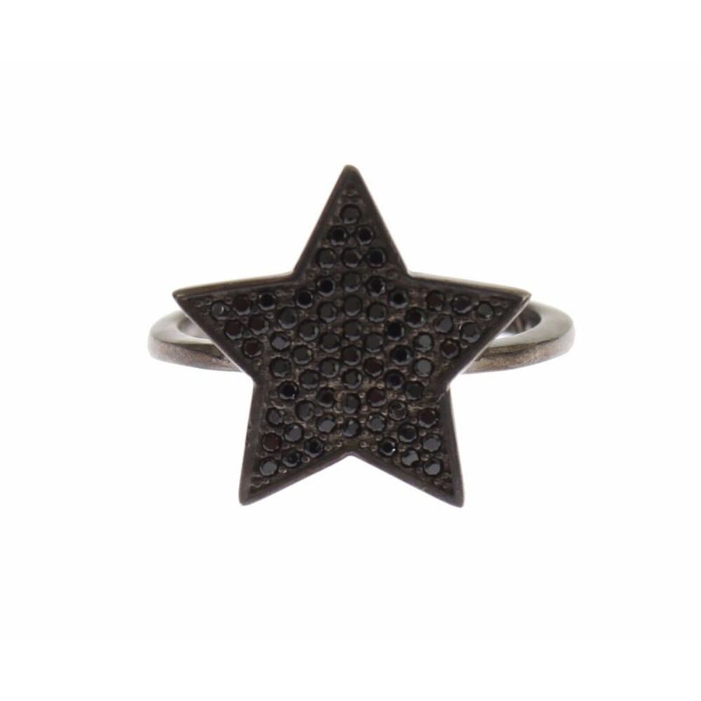Nialaya Black CZ Star 925 Silver Womens Ring